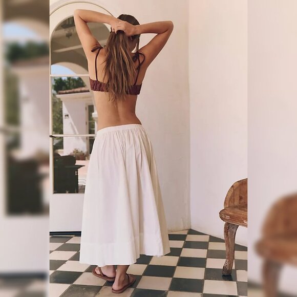 Free People Lowen Midi Skirt M 8 Women's Casual High Rise Ivory Midi NEW 45072 - Picture 2 of 5